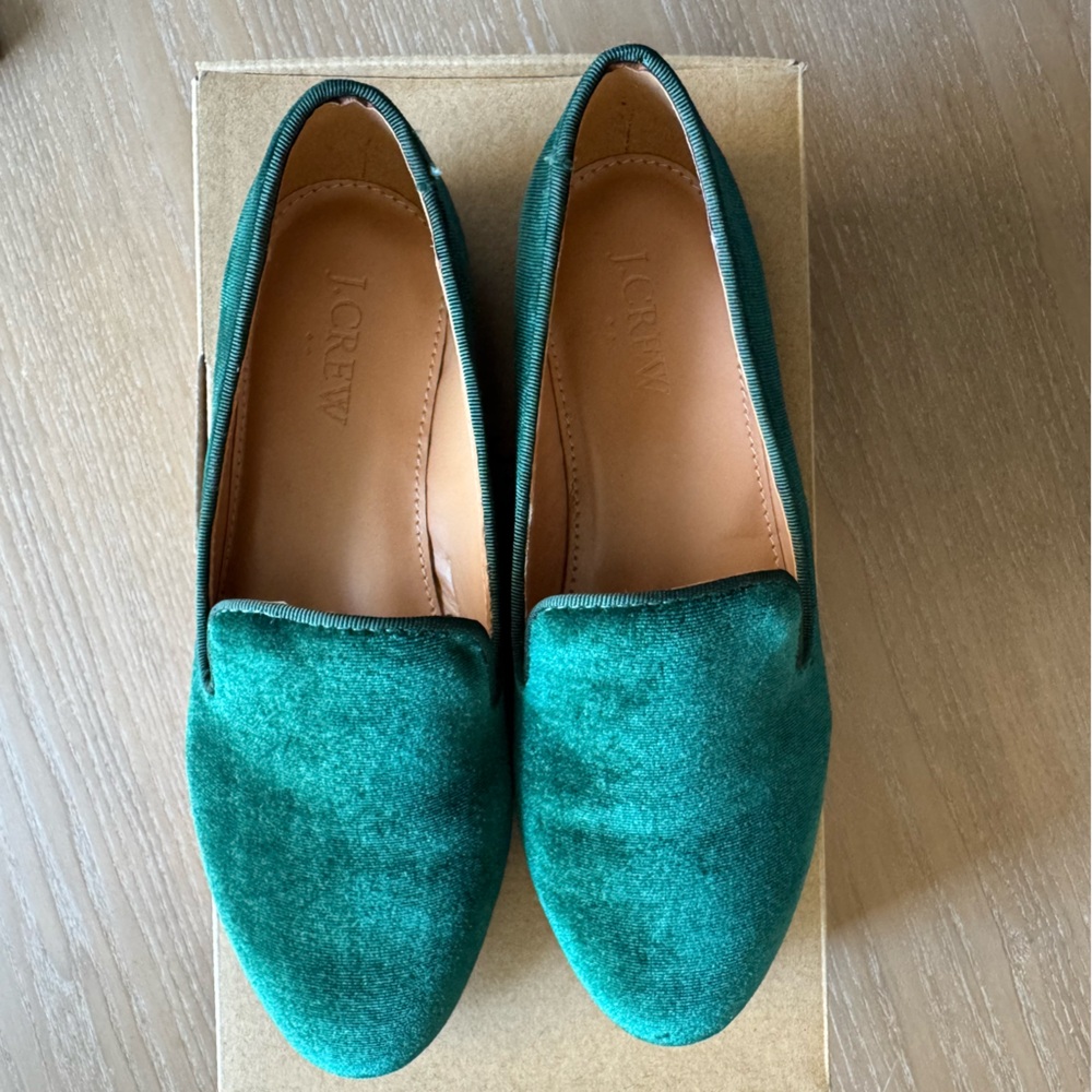 J. Crew Green Velvet Loafer